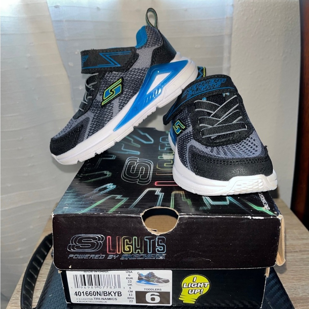 Skechers Kids' Black and Blue Light-Up Sneakers